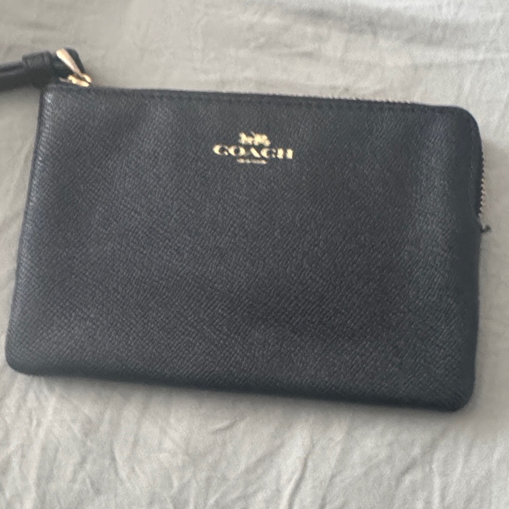 Coach Midnight Black Wristlet with Gold Accent